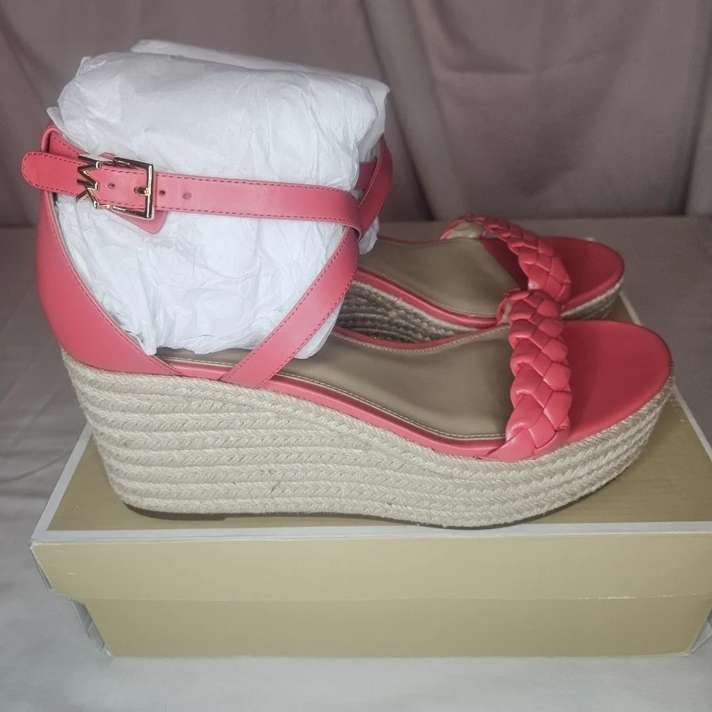 MICHAEL Michael Kors Serena Wedge Espadrille Sandals Color Dahlia Retail $145